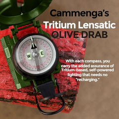 Cammenga Official US Military Tritium Lensatic Compass, Olive Drab Accurate Waterproof Hand Held Compasses with Pouch for Hiking Camping Navigation Survival Backpacking Orienteering