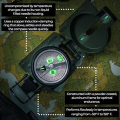 Cammenga Official US Military Tritium Lensatic Compass, Olive Drab Accurate Waterproof Hand Held Compasses with Pouch for Hiking Camping Navigation Survival Backpacking Orienteering