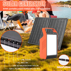 Takki 120W Peak Solar Generator Portable Power Station with Solar Panels 21W Included, 83Wh Solar Power Bank Charger AC Outlet for Camping Emergency Outdoor Tent